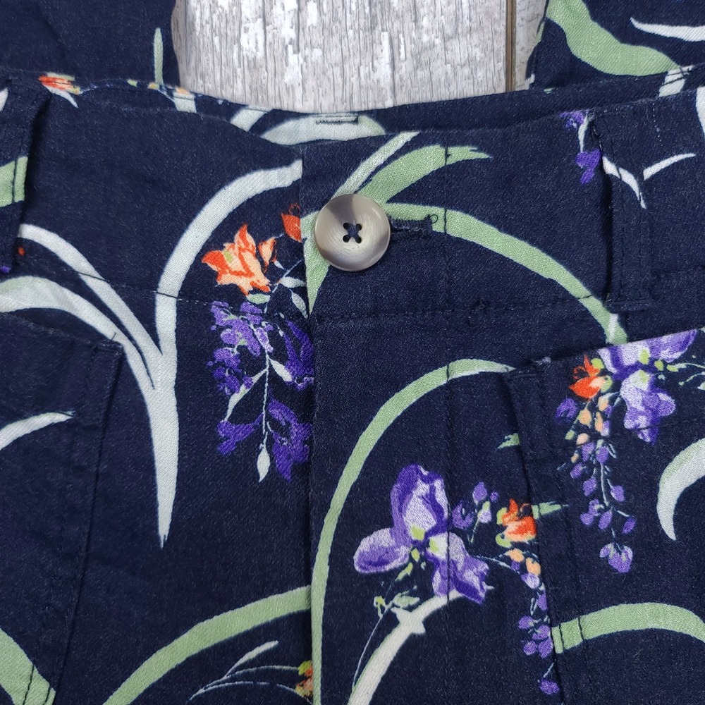 Maeve Anthropologie Colette Pants Womens 28 Navy Blue Floral Wide Leg High Rise - Picture 6 of 9